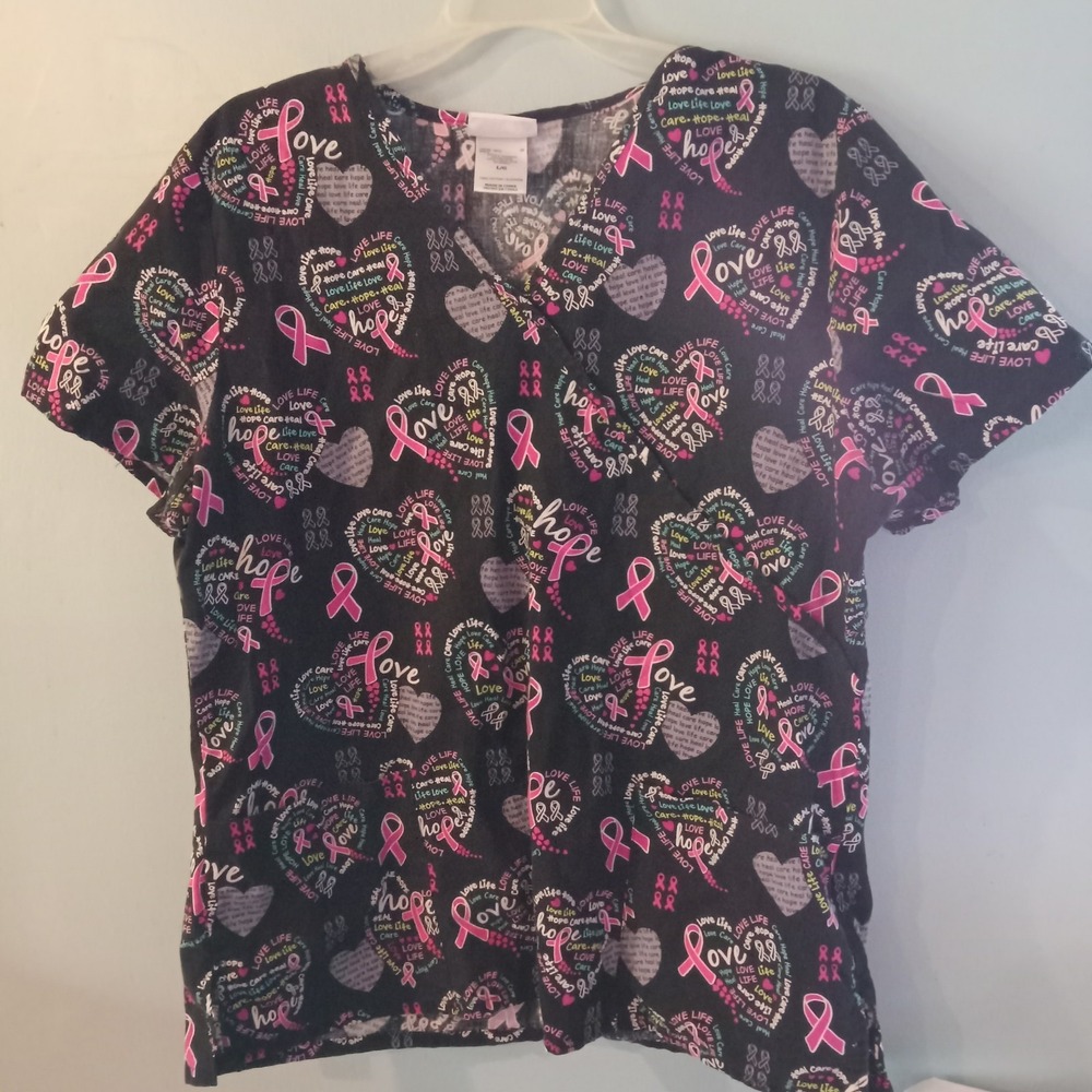 Scrubstar SZ L Women's Breast Cancer Awareness V-Neck Print Scrub Top Large